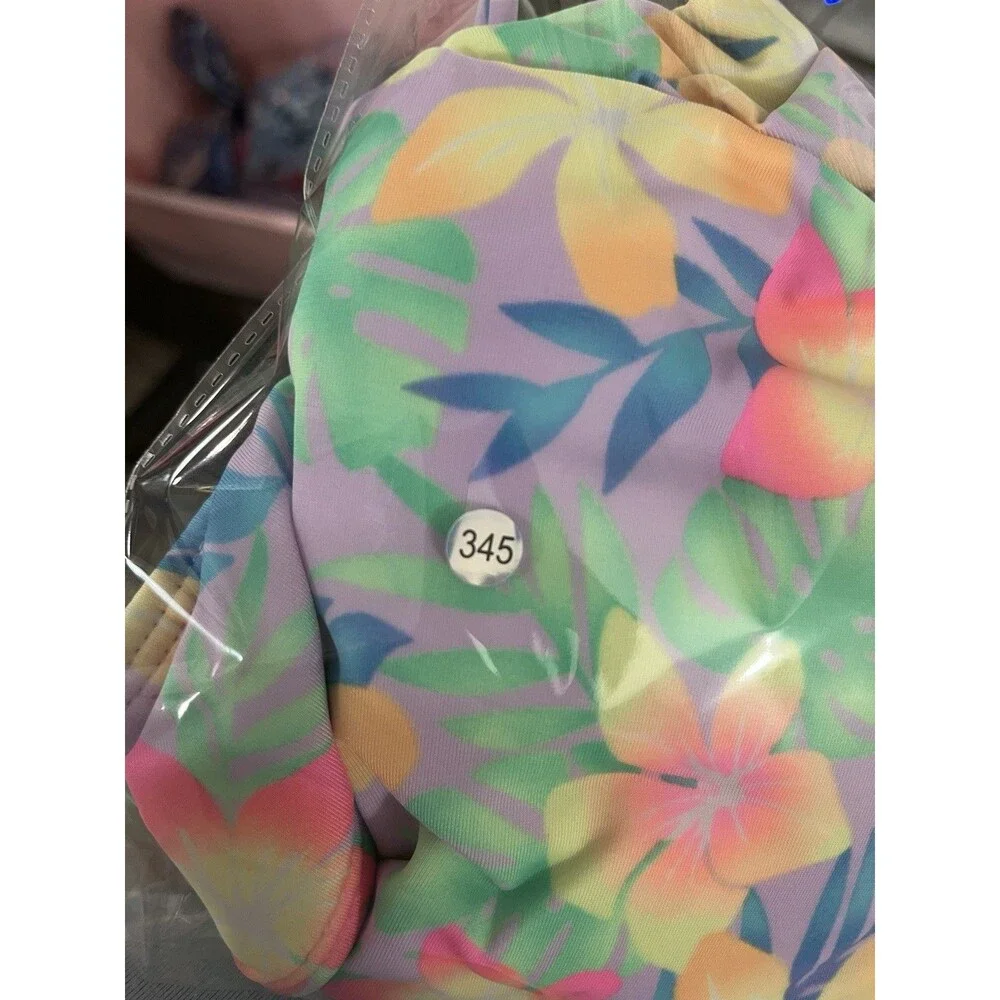 Target Girls Long Sleeve One-Piece Swimsuit Floral Tropical Multicolor Size L